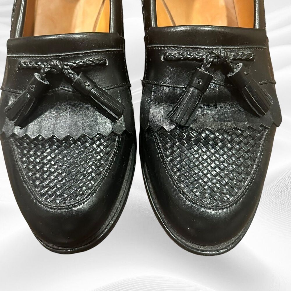 Men's Shoes ALLEN EDMONDS CODY Kiltie Tassel‎ Loafers 10.5D Black Woven Leather - Picture 2 of 9